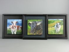 JASMINE A HUGHES oils on canvas, set of three - each of cattle in various poses and locations,