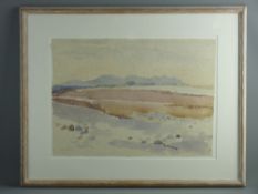 IOLA SPAFFORD watercolour - Caernarfonshire coastal scene with distant Rivals, signed, 36.5 x 50.5