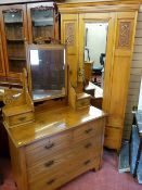 TWO ITEMS OF EARLY 20th CENTURY BEDROOM FURNITURE including a satin pine wardrobe with single