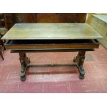 A VICTORIAN OAK RISE & FALL THREE TIER DUMB WAITER, the rectangular top on block supports with