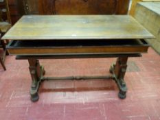 A VICTORIAN OAK RISE & FALL THREE TIER DUMB WAITER, the rectangular top on block supports with