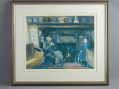 KEITH ANDREW colour print - two elderly figures by an interior fireside, signed and entitled 'Efan &