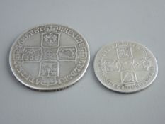 A GEORGE II HALF CROWN & SHILLING, dated 1746 and 1758 respectively