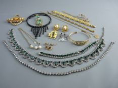 A PARCEL OF MIXED DRESS JEWELLERY including a pair of large cubic zircon earrings and a cubic zircon