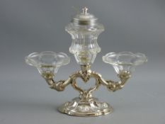 A CONTINENTAL SILVER & GLASS DESSERT SERVER with central facet cut container having a gilt lid