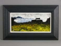 WYN HUGHES acrylic on board - coastalscape, Western Anglesey with St Cwyfan's Church and the Rivals,