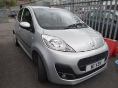 A Peugeot 107 Active 5-door hatchback, silver, first registered 24/05/12, two previous keepers,