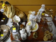 Staffordshire model of a collie, continental figurines, glassware etc