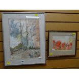 Stan Jones watercolour - wooded landscape, signed together with Arnold Lowrey watercolour - poppy