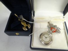 A Swiss silver fob watch & pendant, marked 0.925 together with a contemporary silver gentleman's