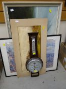 Vintage banjo barometer and a parcel of pictures
