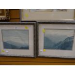 A pair of framed watercolours of Snowdonia by well known artist David Woodford (faded)