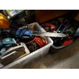 Two tubs of electrical tools removed from a garage as part of a house clearance including