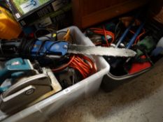 Two tubs of electrical tools removed from a garage as part of a house clearance including