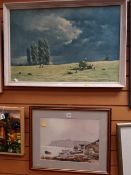 A framed print of Penarth headland and a print after David Shepherd