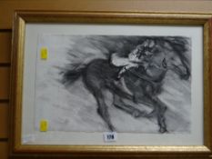 Two framed Welsh local scenes by local artists and an equestrian charcoal drawing