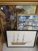 Parcel of framed pictures including Chinese print, a harbour scene, a print after L S Lowry etc