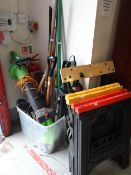 A quantity of items from the garage part of a house clearance including garden blower, garden tools,