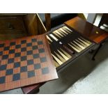 Mahogany Long John coffee table with integral chess and backgammon boards and pieces