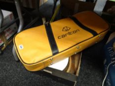 A retro Carlton badminton racket case and other sundry vintage rackets and contents