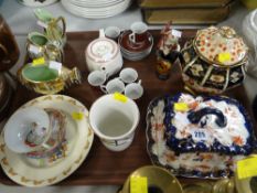 A parcel of pottery and china including Royal Doulton Bunnykins plate, cheese dish, lustre