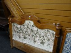 Pair of French semi-upholstered lightwood bed ends and sides