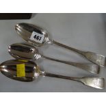 Three Georgian silver monogrammed table spoons