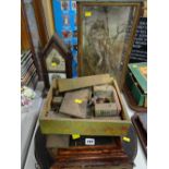 A parcel of vintage items including a taxidermy owl, a vintage children's fort, dartboard etc