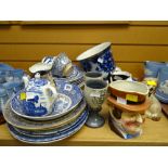 A parcel of mainly antique pottery including blue & white items, Toby jug etc