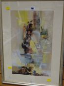 Framed montage watercolour of British urban landmarks by Frank Wootton