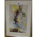 Framed montage watercolour of British urban landmarks by Frank Wootton