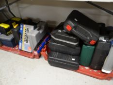 A large quantity of garage tools in cases, sets of power tools, toolboxes etc