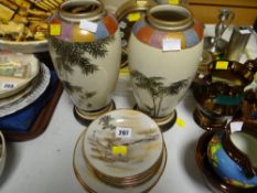 Pair of Oriental vases (one damaged) and Oriental tea ware