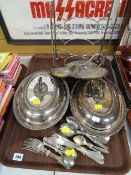 A parcel of EPNS including pair of entree dishes, flatware etc