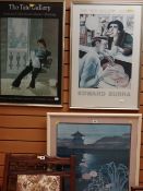 Two framed Tate Gallery exhibition promotional prints, an Oriental-style print and an unframed oil