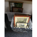 Two tubs of mixed framed pictures