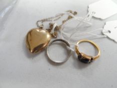 A 9ct heart shaped locket and two rings