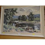 Framed oil on board - river scene