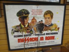 A framed cinema poster for Massacre in Rome starring Richard Burton