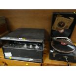 A Dansette bedroom record player circa 1960s together with an Alba winding vintage gramophone