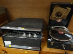 A Dansette bedroom record player circa 1960s together with an Alba winding vintage gramophone