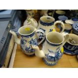Three nineteenth century blue & white coffee pots (none with lids)