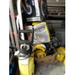 A parcel of cleaning tools including jet wash, wallpaper stripper, car buffering items etc