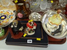 EPNS handled dish, sauce boat and tray, lustre jug, bulldog figures etc