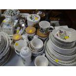 Parcel of Portmeirion Botanic Garden dinnerware including plates, bowls, storage jars, cutlery etc