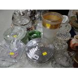 Collection of various glassware including fruit bowls, jelly mould, jugs etc