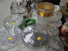 Collection of various glassware including fruit bowls, jelly mould, jugs etc