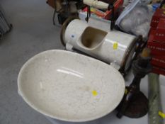 An unusual Doulton Burslem Royles Patent Aquarius rotating wash stand jug & bowl and a wooden