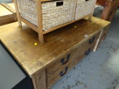 A rustic wood TV / entertainment unit with two drawers