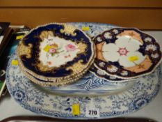 Large blue & white charger together with a parcel of hand painted English porcelain dessert plates